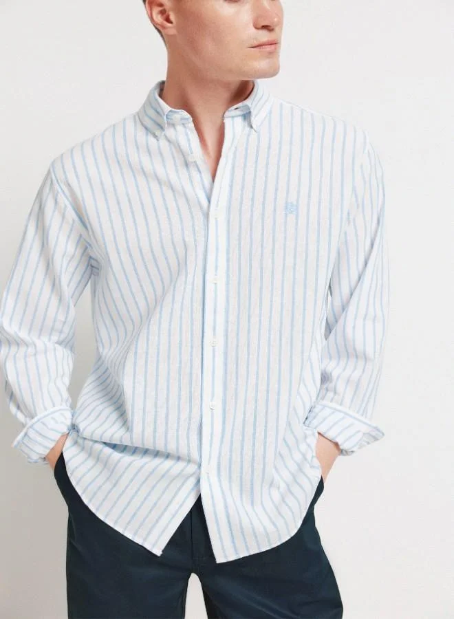 Springfield  Striped linen cotton regular fit long sleeve button-down collar shirt for Men | Best Price UAE