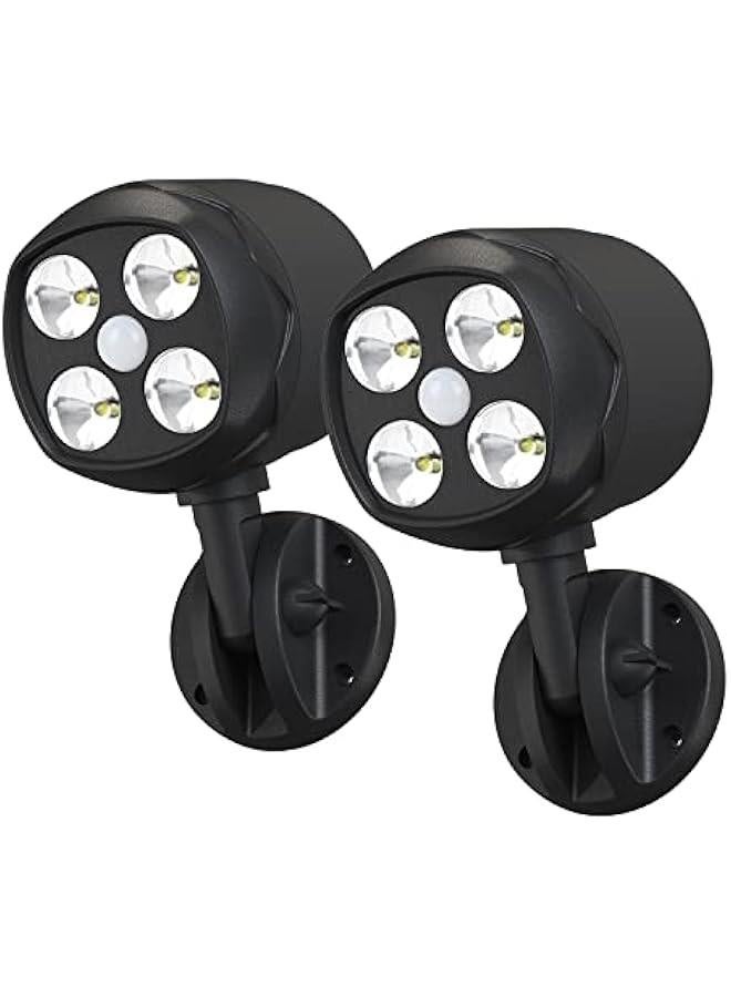 Motion Sensor Outdoor Lights, Battery Operated Outdoor Lights, 600LM Motion Detector Lights for Outside, 6000K LED Security Light Battery Powered Spotlight for House Wall, Black(2 Pack)  - Image 1