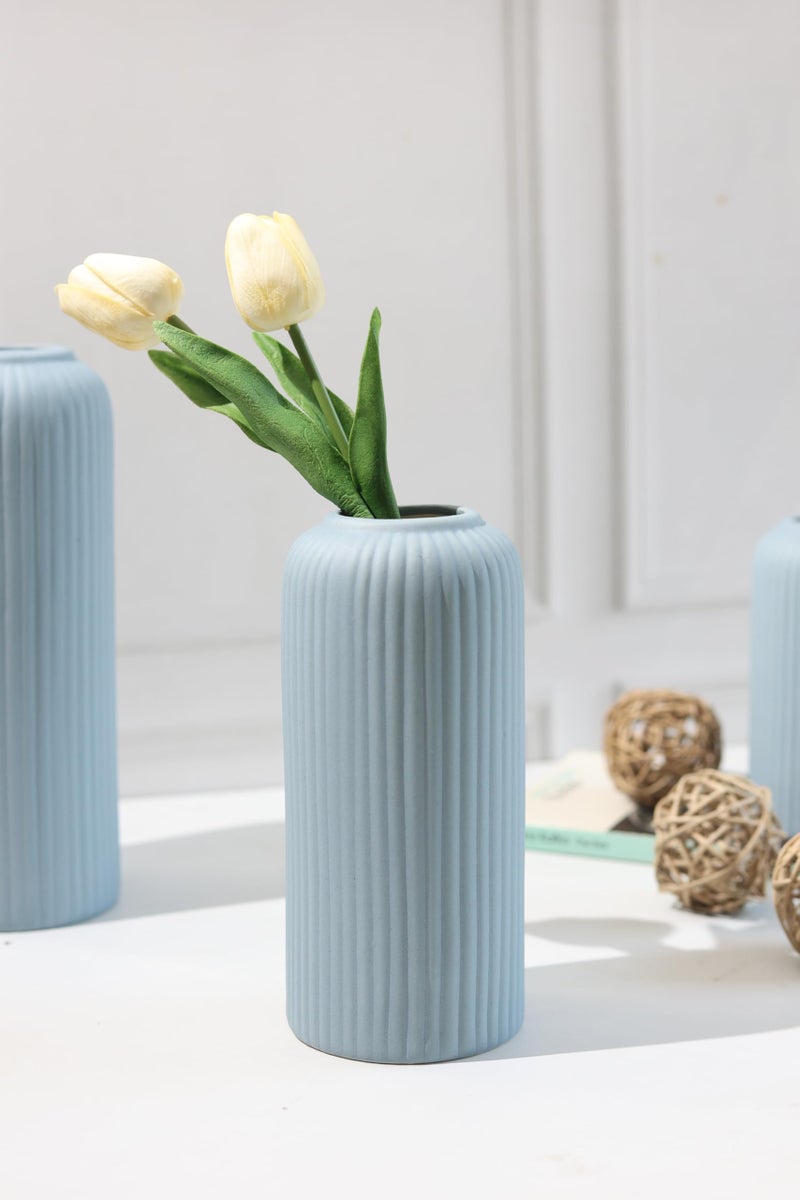 Craftribal's Modern Ceramic Flower Vase for Living Room, Flower Pots for Home Decoration, Home Decor, Line Vase (Set of 3PCS) (Grey) - Image 2