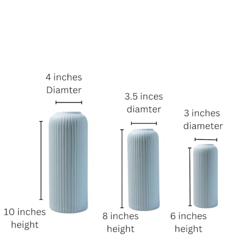 Craftribal's Modern Ceramic Flower Vase for Living Room, Flower Pots for Home Decoration, Home Decor, Line Vase (Set of 3PCS) (Grey) - Image 5