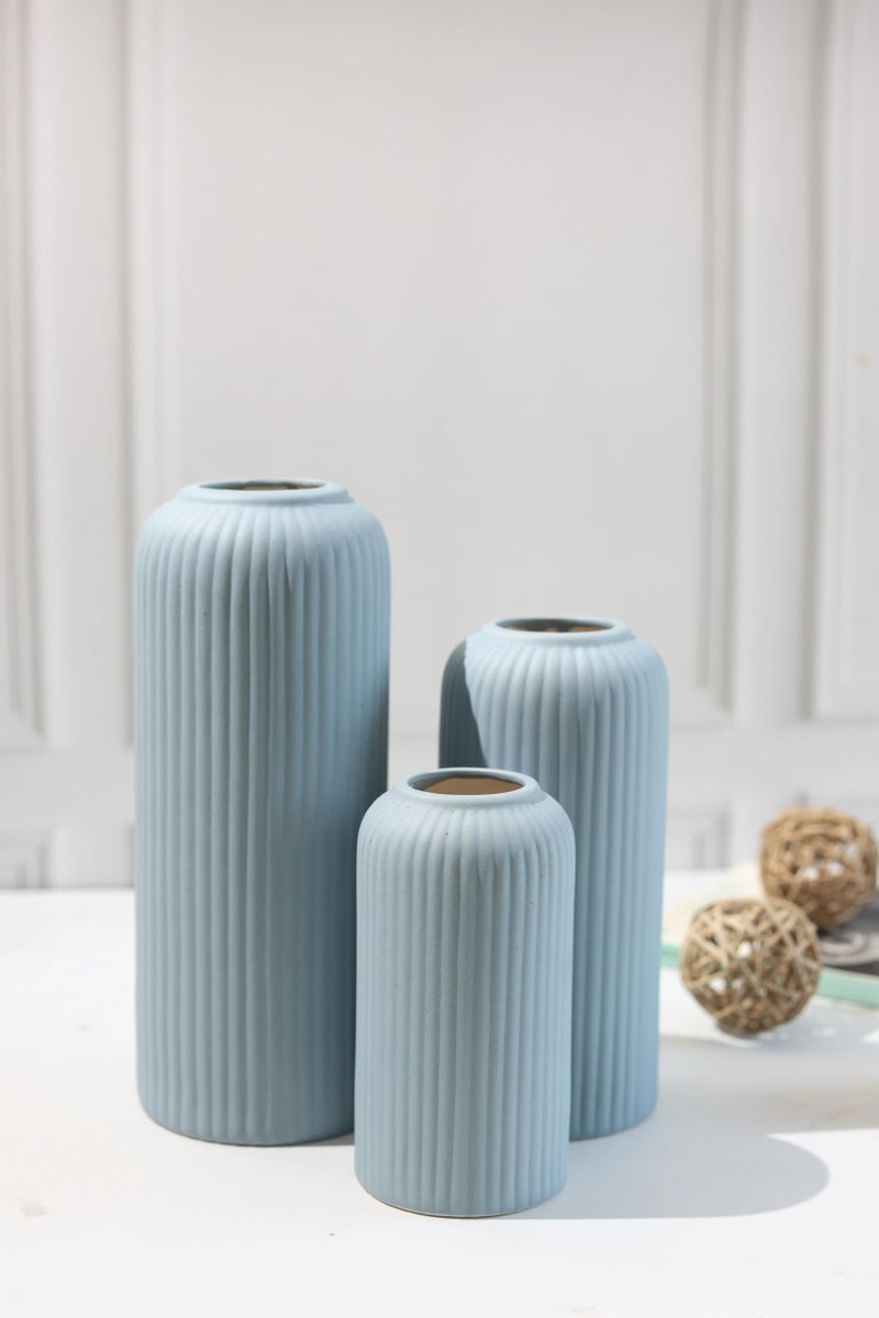 Craftribal's Modern Ceramic Flower Vase for Living Room, Flower Pots for Home Decoration, Home Decor, Line Vase (Set of 3PCS) (Grey) - Image 1