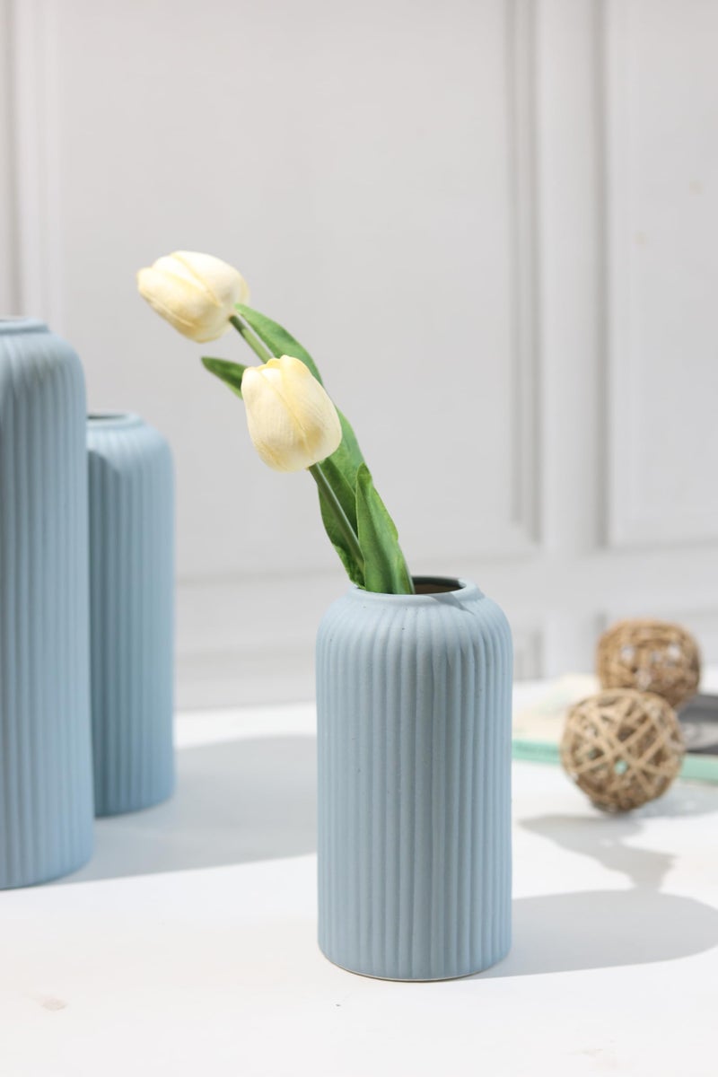 Craftribal's Modern Ceramic Flower Vase for Living Room, Flower Pots for Home Decoration, Home Decor, Line Vase (Set of 3PCS) (Grey) - Image 4
