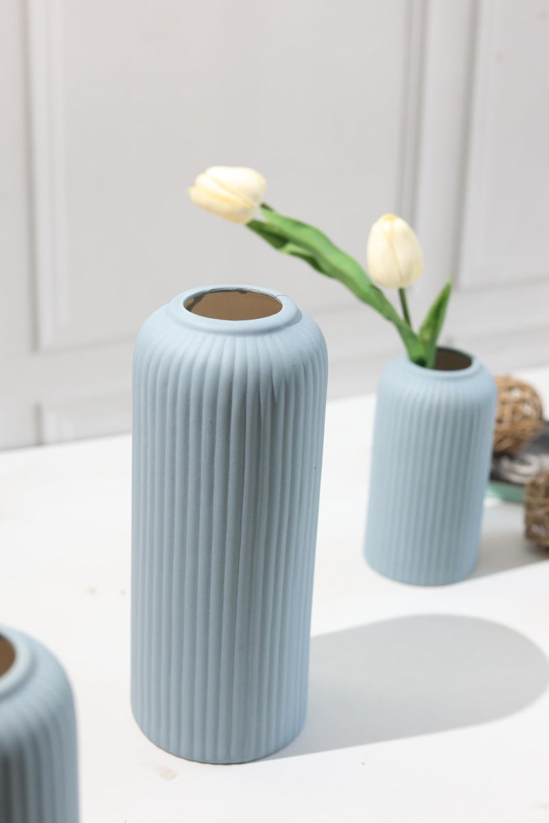 Craftribal's Modern Ceramic Flower Vase for Living Room, Flower Pots for Home Decoration, Home Decor, Line Vase (Set of 3PCS) (Grey) - Image 3