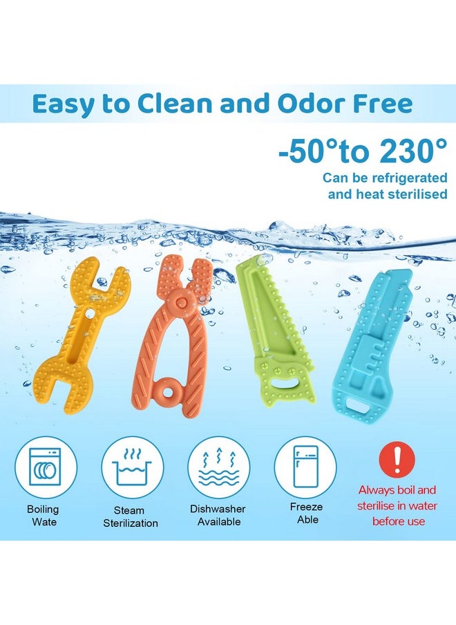 Yinghezu 8 Pack Chew Baby Teething Toys For 0-12 Months, Freezable Bpa Free Silicone Baby Molar Teether Chew Toys, Hammer Wrench Spanner Pliers Hand Saw Shape Baby Girl'S Boy Car Seat Toy  - Image 5