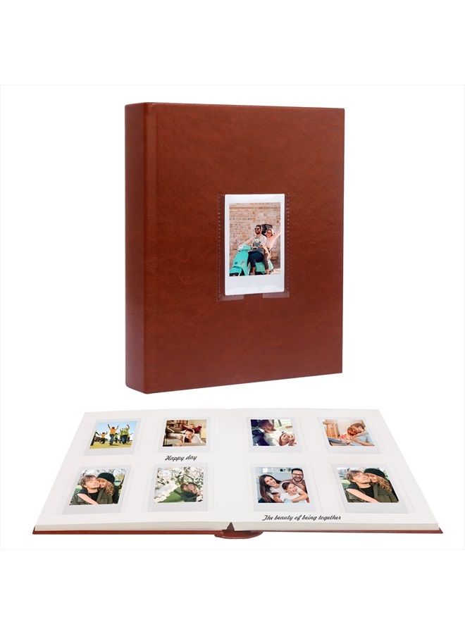 Ruibytree 128 Pockets Photo Album with Writing Space, Front Window, Polaroid Photo Albums 3 Inch Compatible with Fujifilm Instax Mini 12 11 9 8 7s 40 EVO, Polaroid 300, HP Sprocket, K-pop Photocards (Brown) - Image 1