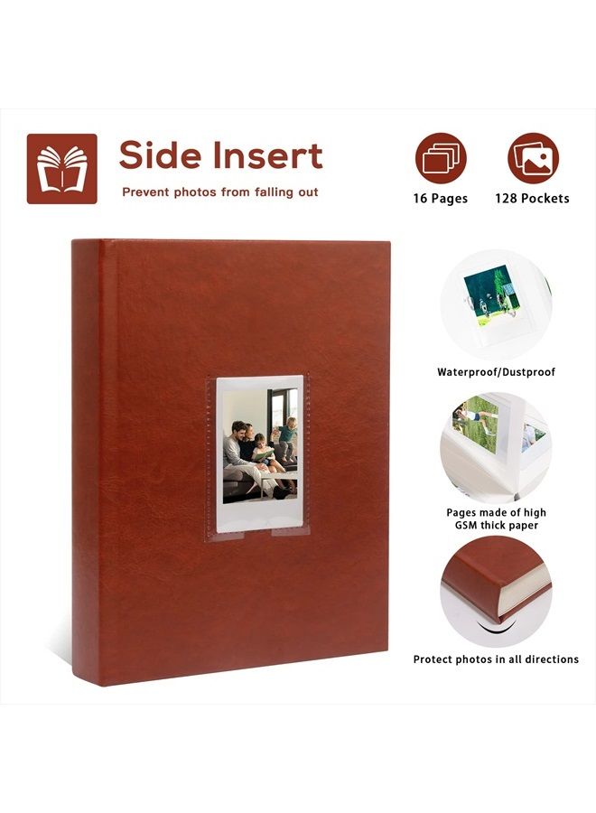 Ruibytree 128 Pockets Photo Album with Writing Space, Front Window, Polaroid Photo Albums 3 Inch Compatible with Fujifilm Instax Mini 12 11 9 8 7s 40 EVO, Polaroid 300, HP Sprocket, K-pop Photocards (Brown) - Image 4