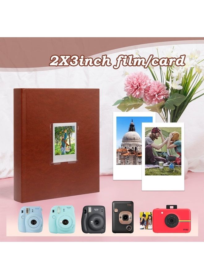 Ruibytree 128 Pockets Photo Album with Writing Space, Front Window, Polaroid Photo Albums 3 Inch Compatible with Fujifilm Instax Mini 12 11 9 8 7s 40 EVO, Polaroid 300, HP Sprocket, K-pop Photocards (Brown) - Image 3