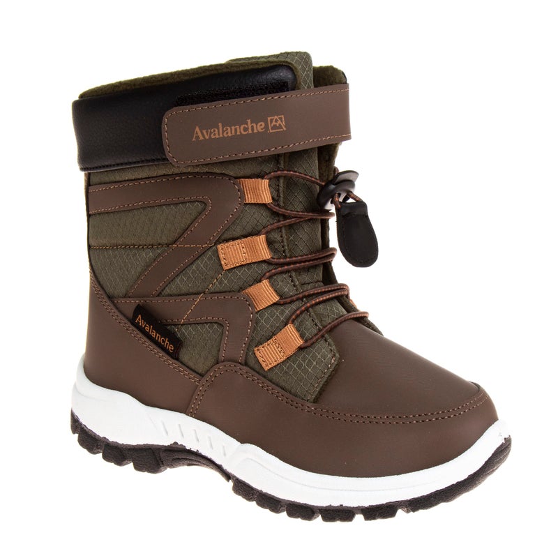 Avalanche Boys Winter Snow Boots Insulated Cold Weather Outdoor Boots with Slip Resistant Sole- Brown Oil 7 Toddler