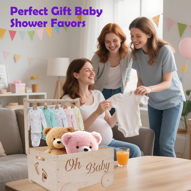 HMAZAE Baby Shower Gifts Baskets, Wooden Baby Closet Gifting for Newborn Boys and Girls, Wood Crate Box with Handle and Wheels, Personalized Cute Babyshower Decorations Basket for New Born - Image 2