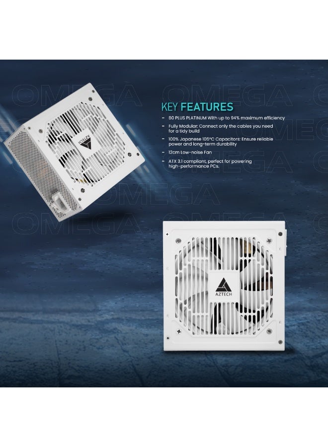 Aztech أوميغا 1250 واط 80 بلس ذهبية ATX 3.1 & PCIe 5.1 جاهز مزود طاقة كامل التعديل مروحة هجينة فائقة الهدوء 120 مم، مكثفات يابانية 100% 105 درجة مئوية، تحكم في الضوضاء صفر دورة في الدقيقة مزود طاقة RTX 40 و Ryzen و Intel - Image 3