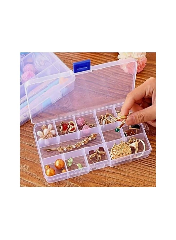 صندوق تخزين بلاستيكي صديق للبيئة، صندوق منظم مجوهرات شفاف قابل للتعديل - 15 فتحة، اغلاق بكبس، حقيبة تخزين متعددة الاغراض للخرز والحبوب والاغراض الصغيرة، منظم مجوهرات - Image 1