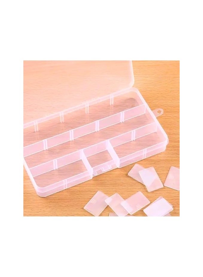 صندوق تخزين بلاستيكي صديق للبيئة، صندوق منظم مجوهرات شفاف قابل للتعديل - 15 فتحة، اغلاق بكبس، حقيبة تخزين متعددة الاغراض للخرز والحبوب والاغراض الصغيرة، منظم مجوهرات - Image 2