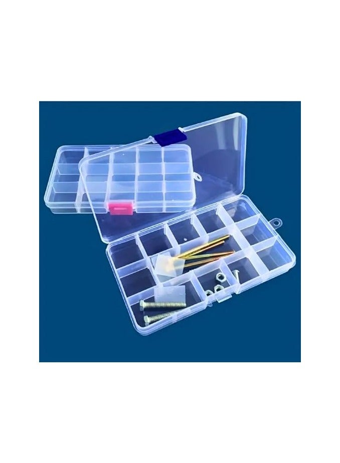 صندوق تخزين بلاستيكي صديق للبيئة، صندوق منظم مجوهرات شفاف قابل للتعديل - 15 فتحة، اغلاق بكبس، حقيبة تخزين متعددة الاغراض للخرز والحبوب والاغراض الصغيرة، منظم مجوهرات - Image 5