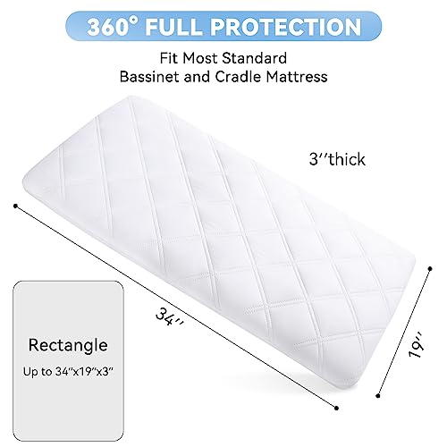 Yoofoss Waterproof Bassinet Mattress Pad Cover 2 Pack Fit for Rectangle Bassinet Mattress, Baby Bassinet Mattress Protector for Boys and Girls 34X19in - Image 5