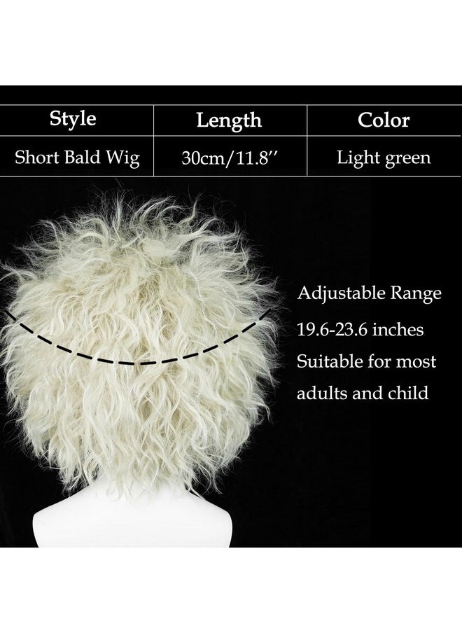 Probeauty Probeauty Light Green Wig Short Bald Wig with Dentures Brooch, Unisex Fluffy Wig for Halloween Costume Cosplay  - Image 4