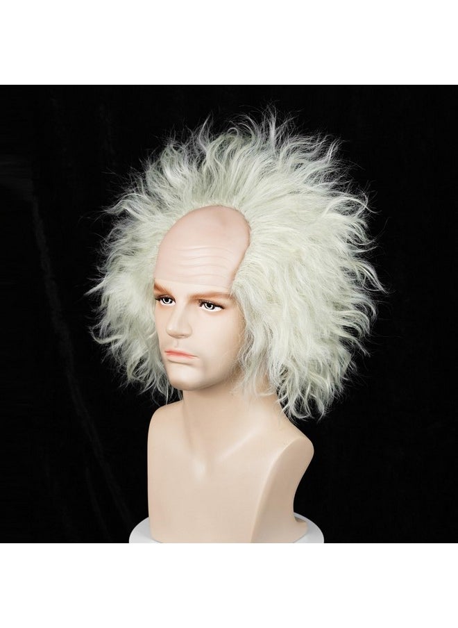 Probeauty Probeauty Light Green Wig Short Bald Wig with Dentures Brooch, Unisex Fluffy Wig for Halloween Costume Cosplay  - Image 5