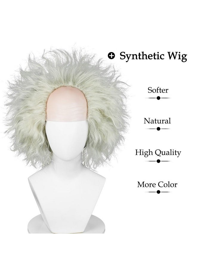 Probeauty Probeauty Light Green Wig Short Bald Wig with Dentures Brooch, Unisex Fluffy Wig for Halloween Costume Cosplay  - Image 2