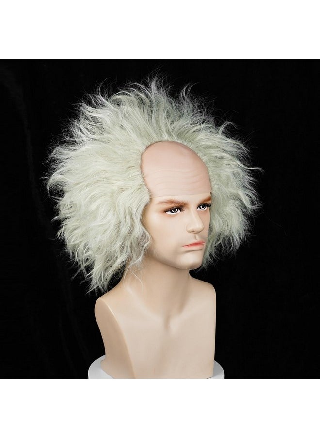 Probeauty Probeauty Light Green Wig Short Bald Wig with Dentures Brooch, Unisex Fluffy Wig for Halloween Costume Cosplay  - Image 3