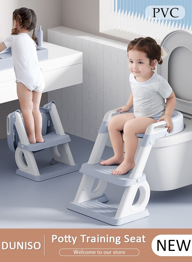 DUNISO Potty Training Toilet Seat For Boys Girls, Toddler Toilet Seat With Step Stool Ladder, Foldable Toddler Potty Seat For Toilet With Non-Slip Design, Adjustable Height - Image 1