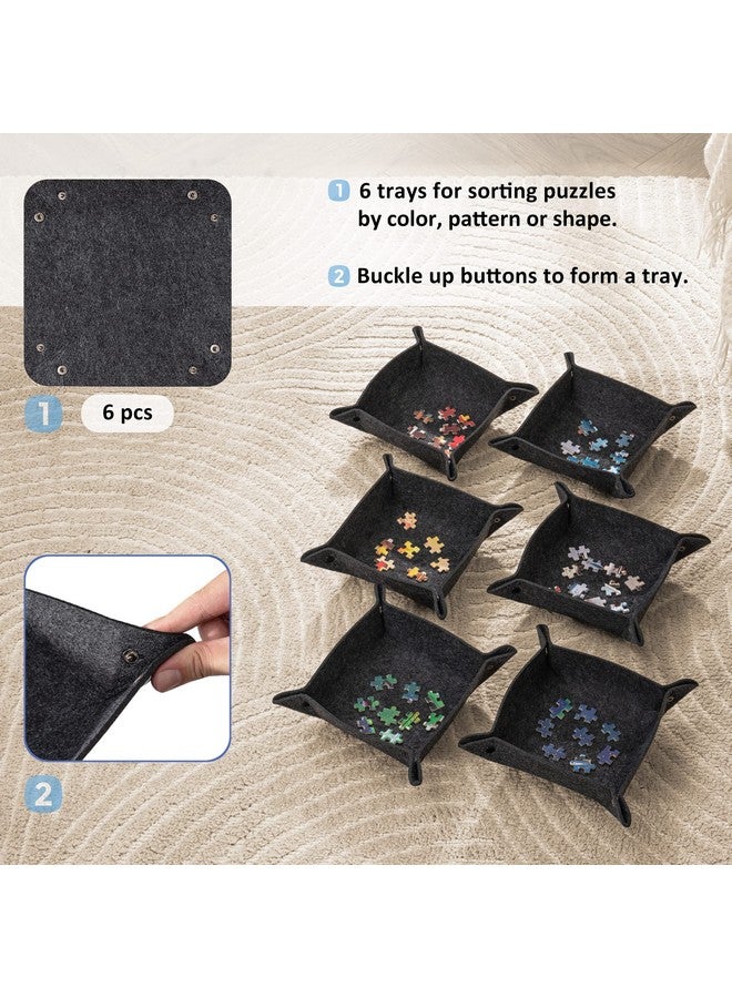 Tektalk Tektalk Jigsaw Puzzle Board with 6 Sorting Trays - Portable Puzzle Mat with Dustproof Cover for Storage - Non-Slip Surface, Up to 1000 Pieces, 30.7 20.9 in - Gray - Image 2