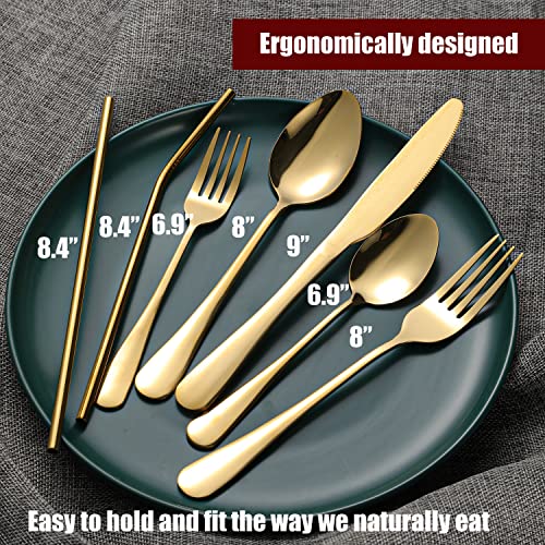 Gutuwellea 84 Pieces Gold Silverware Service for 12 Flatware Set Stainless Steel Utensils Cutlery Set Dishwasher Safe Flatware (Gold, 84) - Image 3