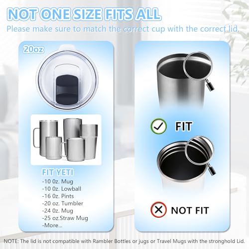 Lubise 3 Pack 20 oz Tumbler Lid, Magnetic Slider Replacement Lids for YETI 20 oz Tumbler, 10/24 oz Mug and 10 oz Lowball, Spill Proof Cup Lids Covers Compatible for Ozark Trail, Old Style Rtic, BPA Free - Image 3