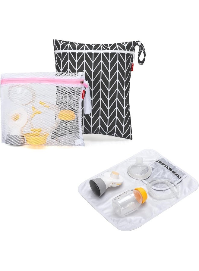 Damero Breast Pump Parts Bag, Wet Dry Breast Pump Parts Bag, Pumping Bag with Waterproof Mat and Mesh Bag, Black Arrow - Image 1