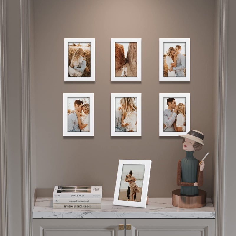جيفت جاردن GiftGarden White 4x6 إطار الصورة 7 حزمة حزمة خشبية بيضاء حديثة 4 من 6 إطارات صور للجدار أو عرض الطاولة - Image 3