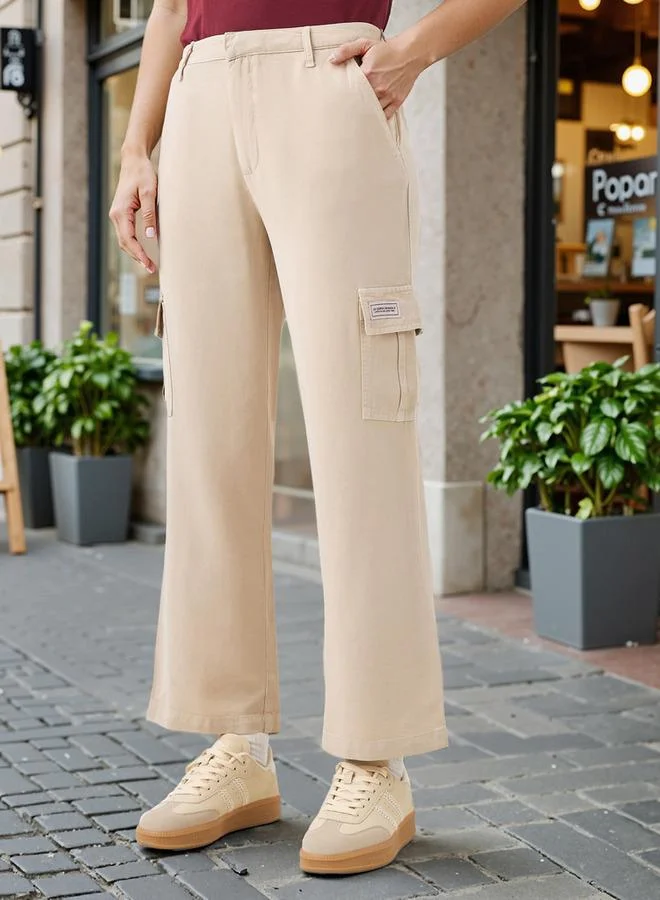 Lee Cooper Lee Cooper Logo Applique Cargo Jeans with Button Closure and Pockets