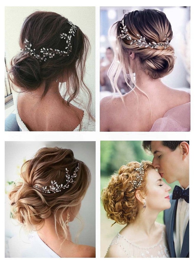 ايفينت العروس الزفاف كريستال الشعر الكرمة الزفاف عقال طويل قطعة شعر الزفاف حجر الراين إكسسوارات الشعر للنساء والفتيات (الفضة) - Image 5