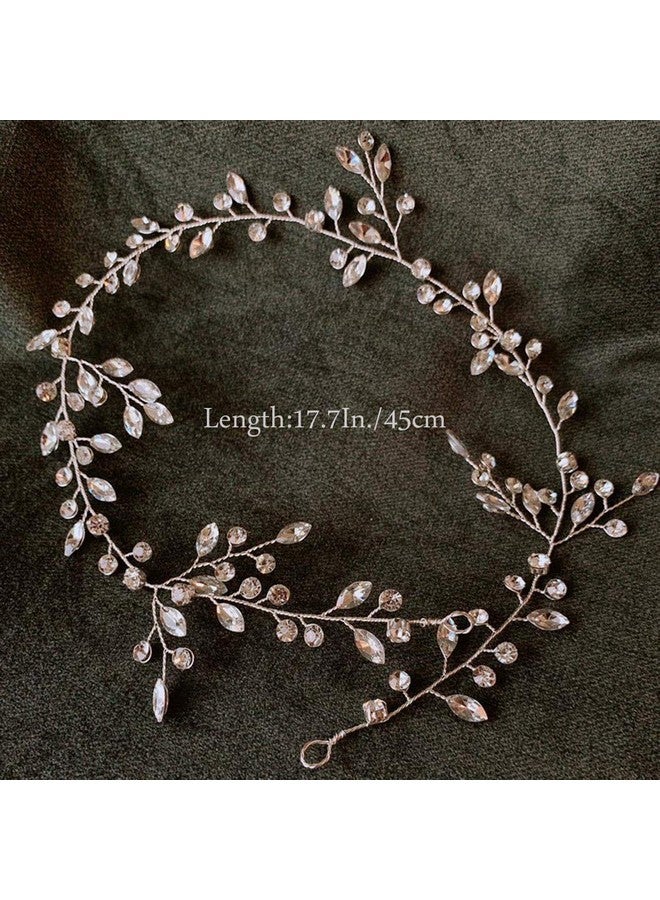 ايفينت العروس الزفاف كريستال الشعر الكرمة الزفاف عقال طويل قطعة شعر الزفاف حجر الراين إكسسوارات الشعر للنساء والفتيات (الفضة) - Image 2