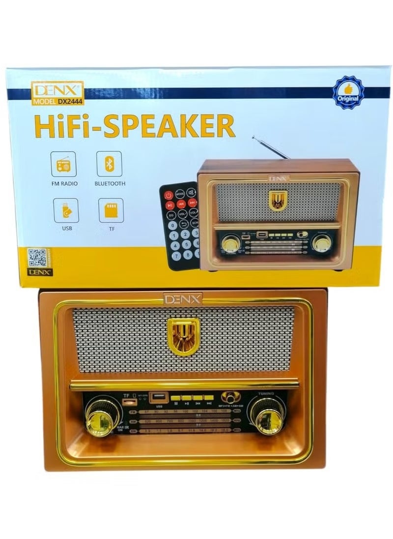 راديو HI-FI قابل لإعادة الشحن مع ريموت تحكم عن بعد، بطارية ذات سعة كبيرة، محمول ، راديو FM بنمط قديم، يدعم البلوتوث ومدخل بطاقة ذاكرة اس دي، يو اس بي