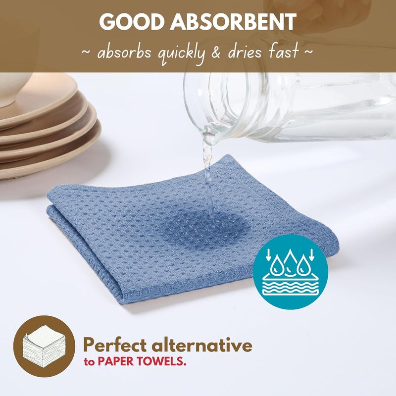 Native Fab 6 Pack Waffle Dish Cloths  100 Cotton Absorbent Fast Dry  Soft Towels for Cleaning Cooking  Drying Dishes  Perfect for Home Restaurants Cafes Bar 12x12 inch Sky Blue - Image 2