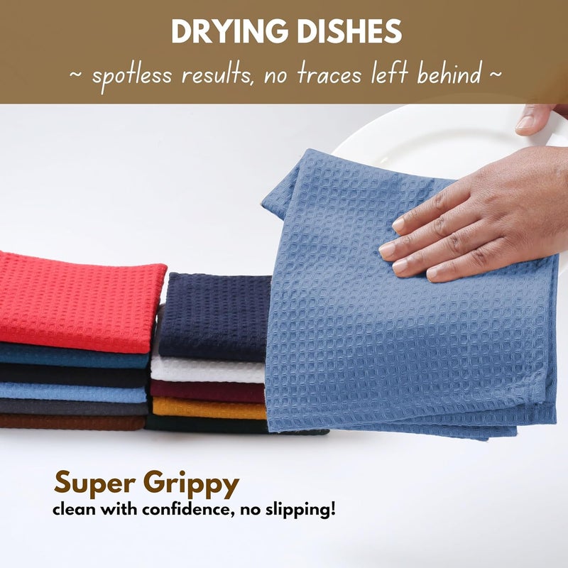 Native Fab 6 Pack Waffle Dish Cloths  100 Cotton Absorbent Fast Dry  Soft Towels for Cleaning Cooking  Drying Dishes  Perfect for Home Restaurants Cafes Bar 12x12 inch Sky Blue - Image 3