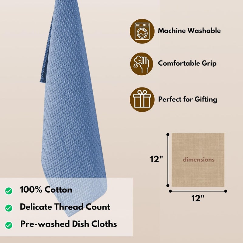 Native Fab 6 Pack Waffle Dish Cloths  100 Cotton Absorbent Fast Dry  Soft Towels for Cleaning Cooking  Drying Dishes  Perfect for Home Restaurants Cafes Bar 12x12 inch Sky Blue - Image 5