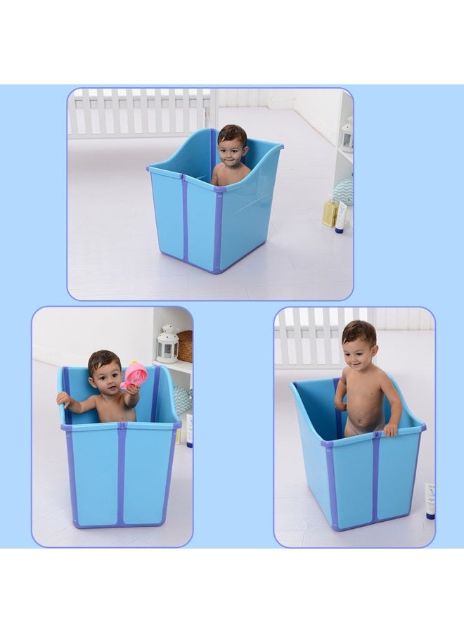 Medium Blue Weylan Tec Foldable Toddlers Children Baby Bath Tub For Kids Blue - Image 2