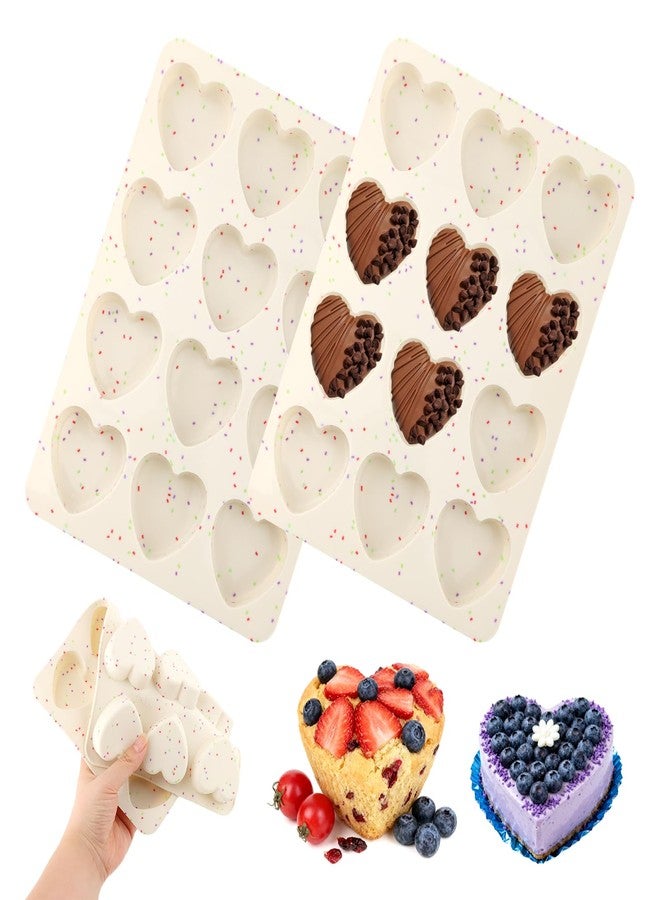 Giyochie 2 Pack Silicone Heart Muffin Pan, 12-Cavity Nonstick Silicone Molds Bakeware Supplies Cupcake Pan for Baking Muffins Cakes Tartlets Egg Bites on Wedding Valentine's Day Home Party(COLOR:Cream) - Image 1