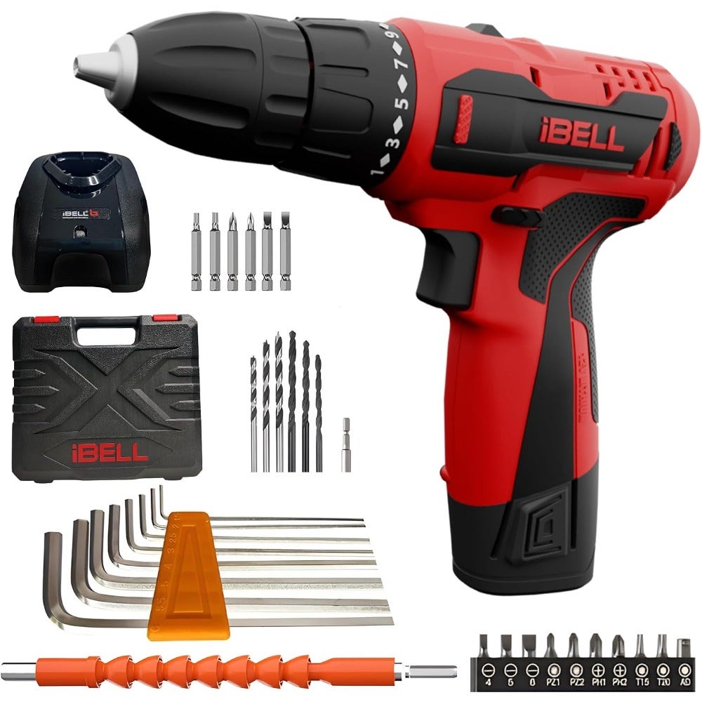 Cordless Drill Driver CD12-74, 12-Volts, 1450 RPM, Li-Ion, 1500mAh, 17+1 Torque with 2 Batteries + 25 Accessories in BMC Box