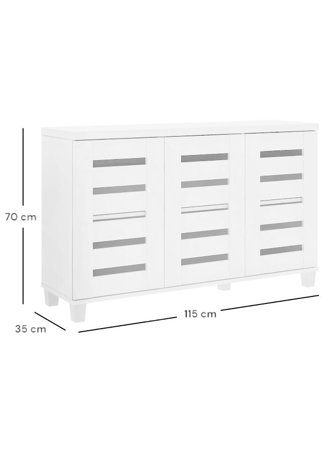Shoe Storage Cabinet with Slatted Doors – White Color – 3-Door Design