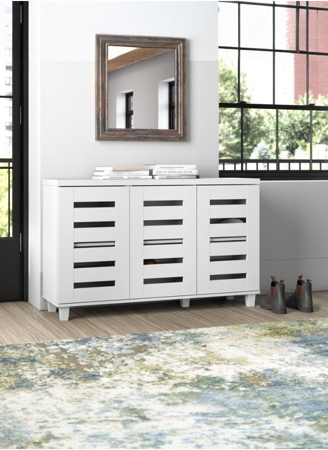 Shoe Storage Cabinet with Slatted Doors – White Color – 3-Door Design