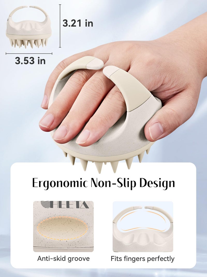 HEETA Scalp Massager Hair Growth with Soft Silicone Bristles to Remove Dandruff and Relieve Itching, Shampoo Brush for Hair Care & Relax Scalp, Scalp Scrubber for Wet Dry Hair (Green & Beige) - Image 2