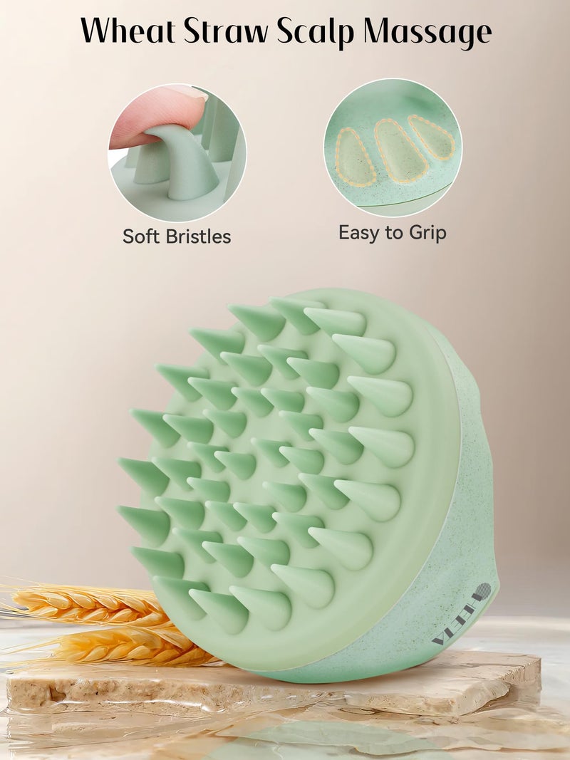HEETA Scalp Massager Hair Growth with Soft Silicone Bristles to Remove Dandruff and Relieve Itching, Shampoo Brush for Hair Care & Relax Scalp, Scalp Scrubber for Wet Dry Hair (Green & Beige) - Image 3