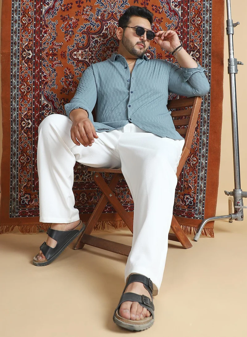 Instafab Plus Instafab Plus Men's Steel Blue Obelisk -Tactile Shirt For Casual Wear | Spread Collar | Long Cuffed Sleeves | Button Closure | Plus Size Shirt Crafted With Comfort Fit For Everyday Wear