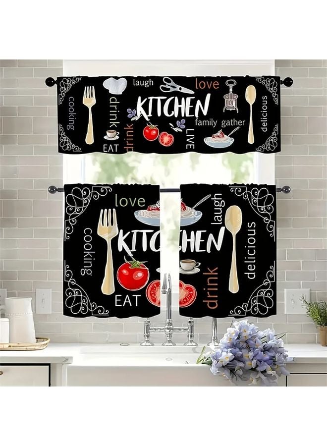 2Pcs Black Background Knife And Fork 2D Print No Drill Blackout Kitchen Curtains 27.56x39.37 Inch - Image 2