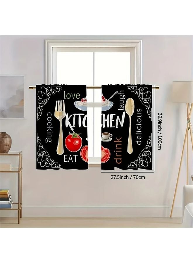 2Pcs Black Background Knife And Fork 2D Print No Drill Blackout Kitchen Curtains 27.56x39.37 Inch - Image 5