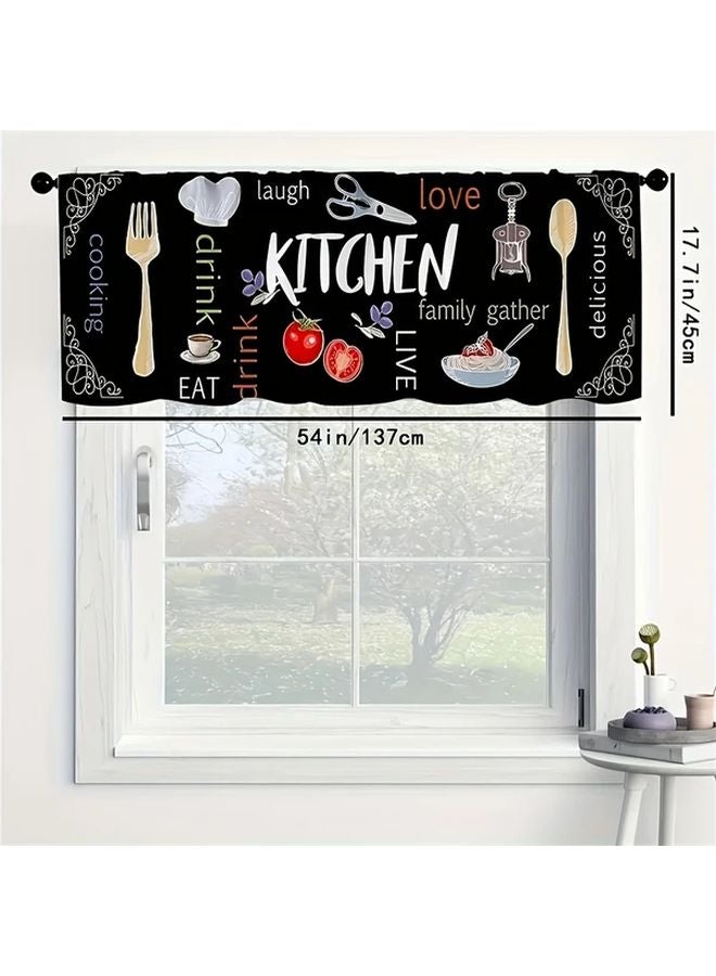 2Pcs Black Background Knife And Fork 2D Print No Drill Blackout Kitchen Curtains 27.56x39.37 Inch - Image 4
