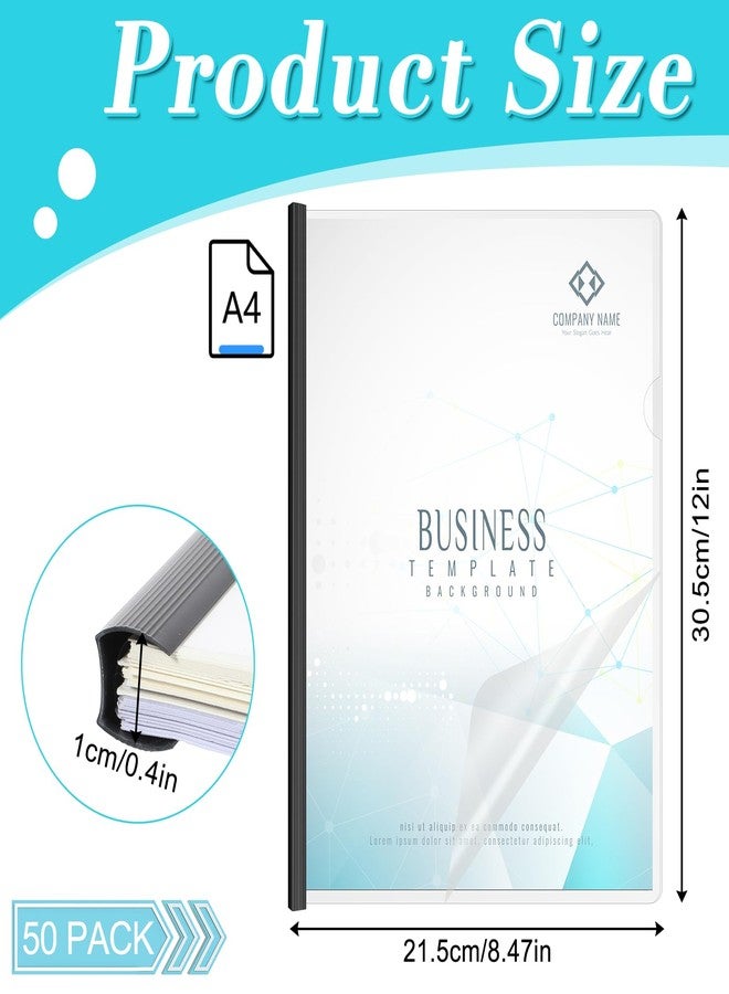 Exclaith 50 Pack Clear Report Covers with Sliding Bars, Presentation Folders for Letter Size 70 Sheet Capacity, Resume Folder Clear Folder, 5.5 Mil Thick, for File Resume Documents, Black - Image 2