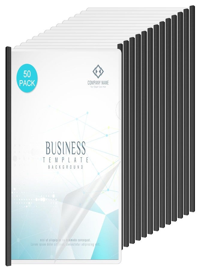 Exclaith 50 Pack Clear Report Covers with Sliding Bars, Presentation Folders for Letter Size 70 Sheet Capacity, Resume Folder Clear Folder, 5.5 Mil Thick, for File Resume Documents, Black - Image 1