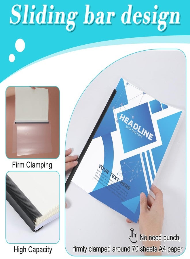 Exclaith 50 Pack Clear Report Covers with Sliding Bars, Presentation Folders for Letter Size 70 Sheet Capacity, Resume Folder Clear Folder, 5.5 Mil Thick, for File Resume Documents, Black - Image 3
