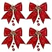 Whaline 4pcs Christmas Bow, Red Wreaths Bows, Christmas Tree Bow Glitter, Sequin Bow Ties, Xmas Decorative Bows for - Image 2